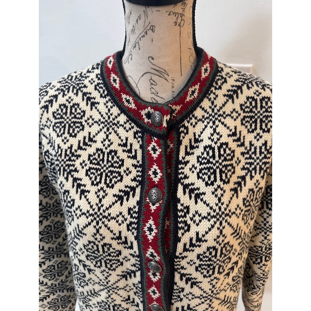 Vintage L.L.Bean 100% cotton Nordic Fair Isle cardigan sweater size M - Picture 5 of 12